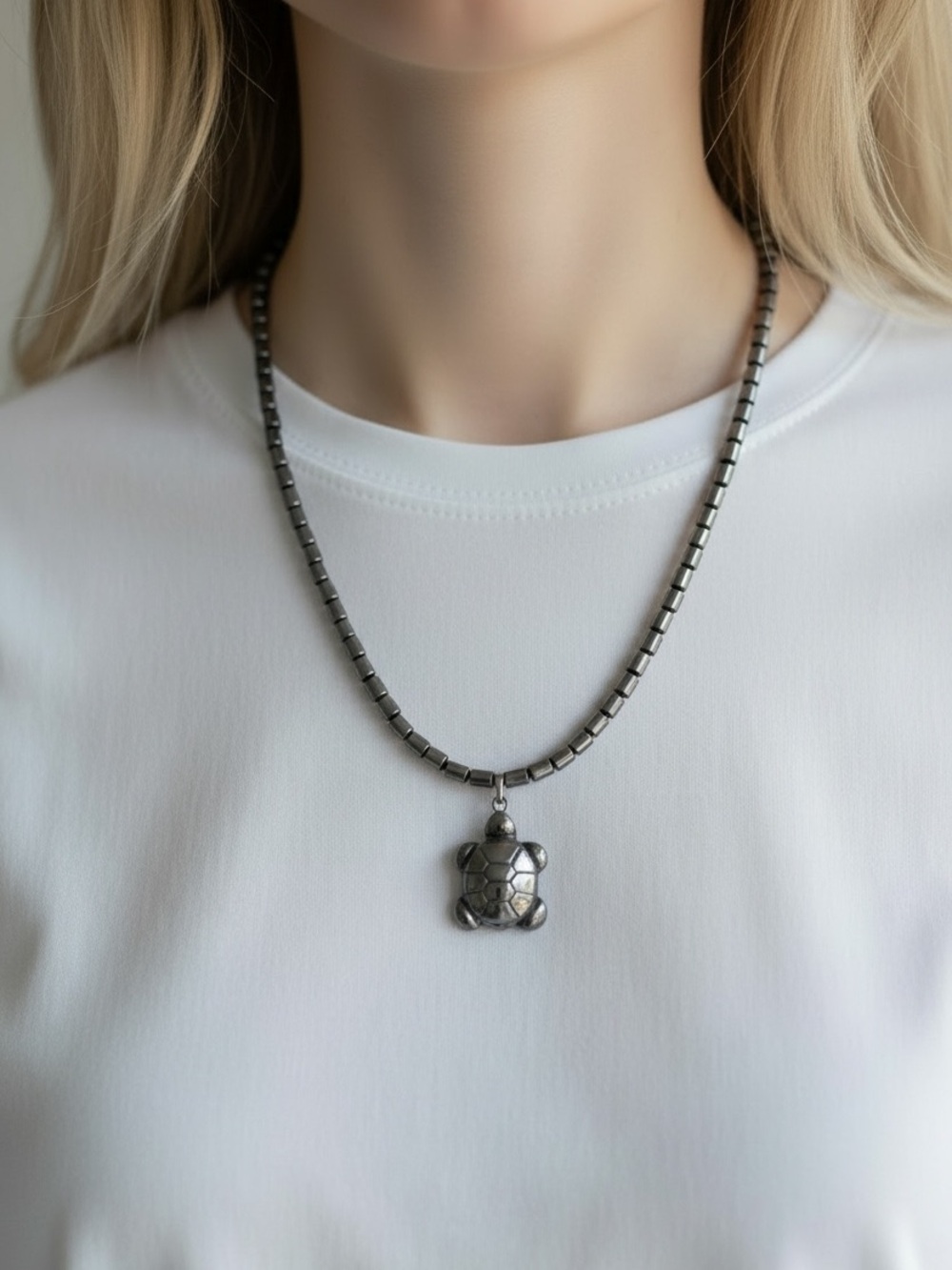 Hematite Turtle Pendant Necklace. Surfer necklace from Hawaii, Unisex